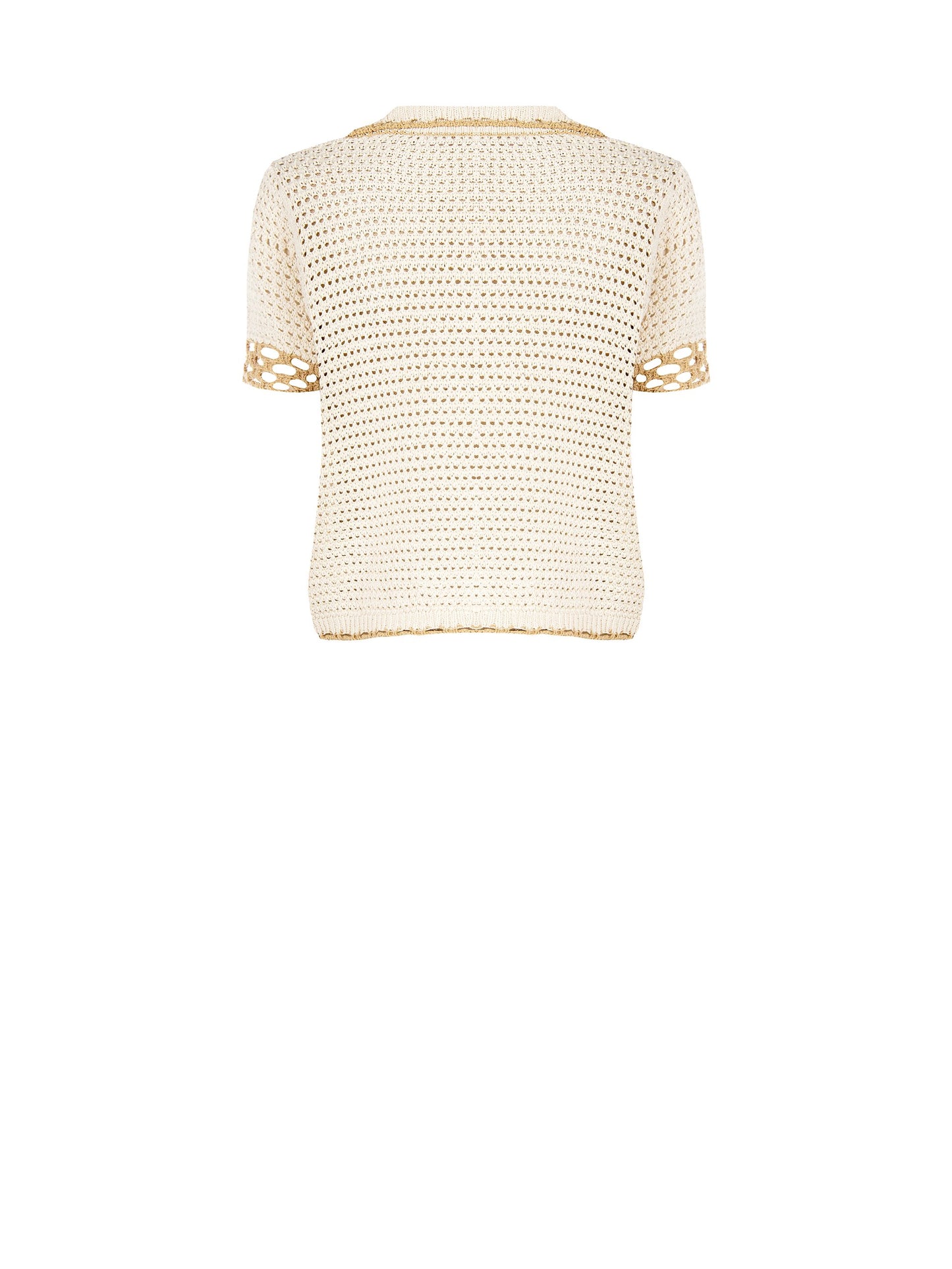 T-shirt Crochet in Cotone con Scollo a V e Colletto