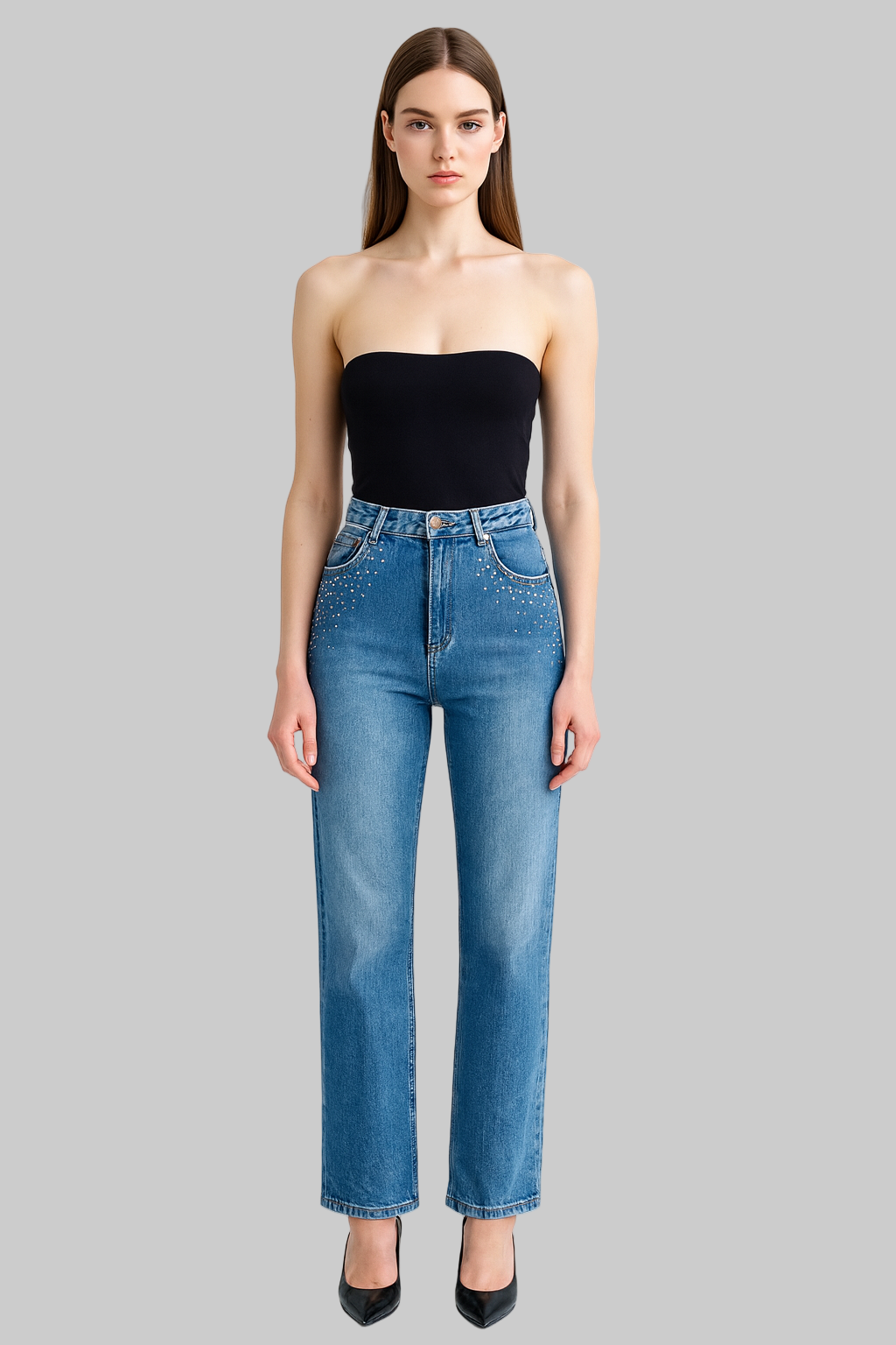 Jeans a palazzo con Borchie e Strass