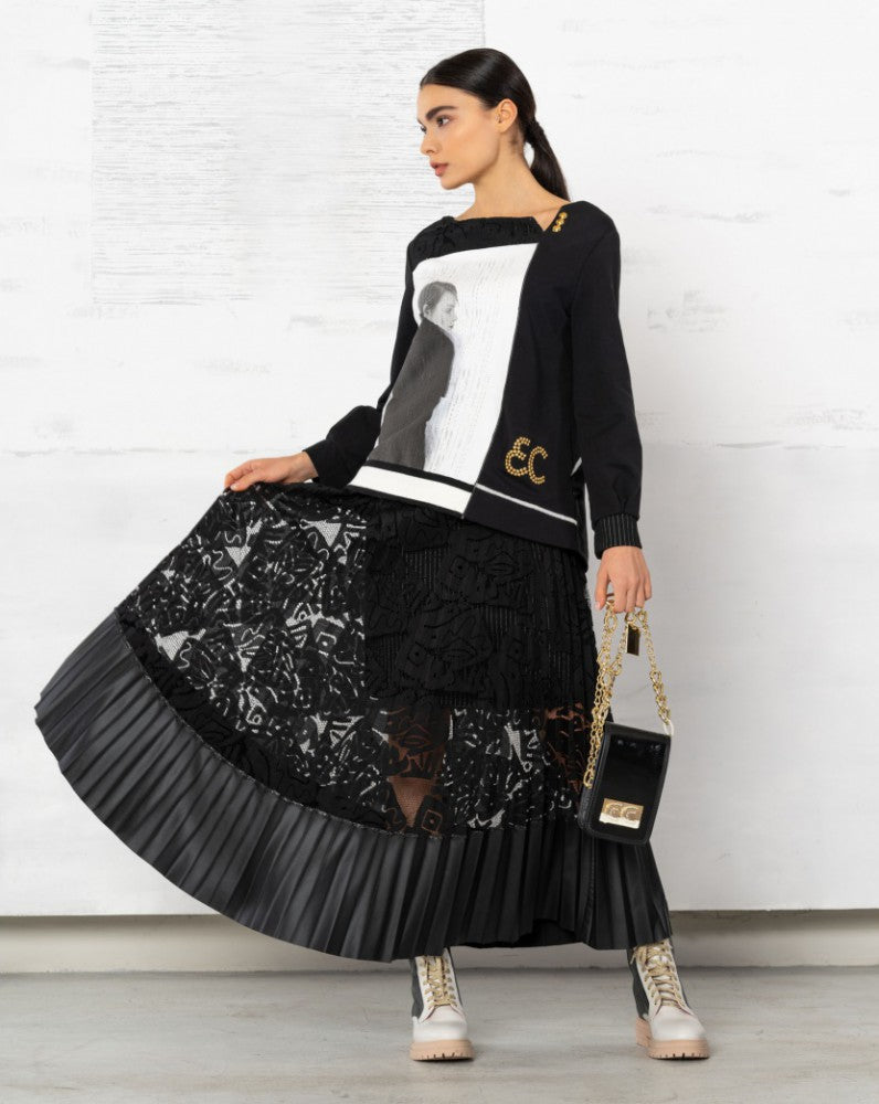 Gonna con i plissé, nero