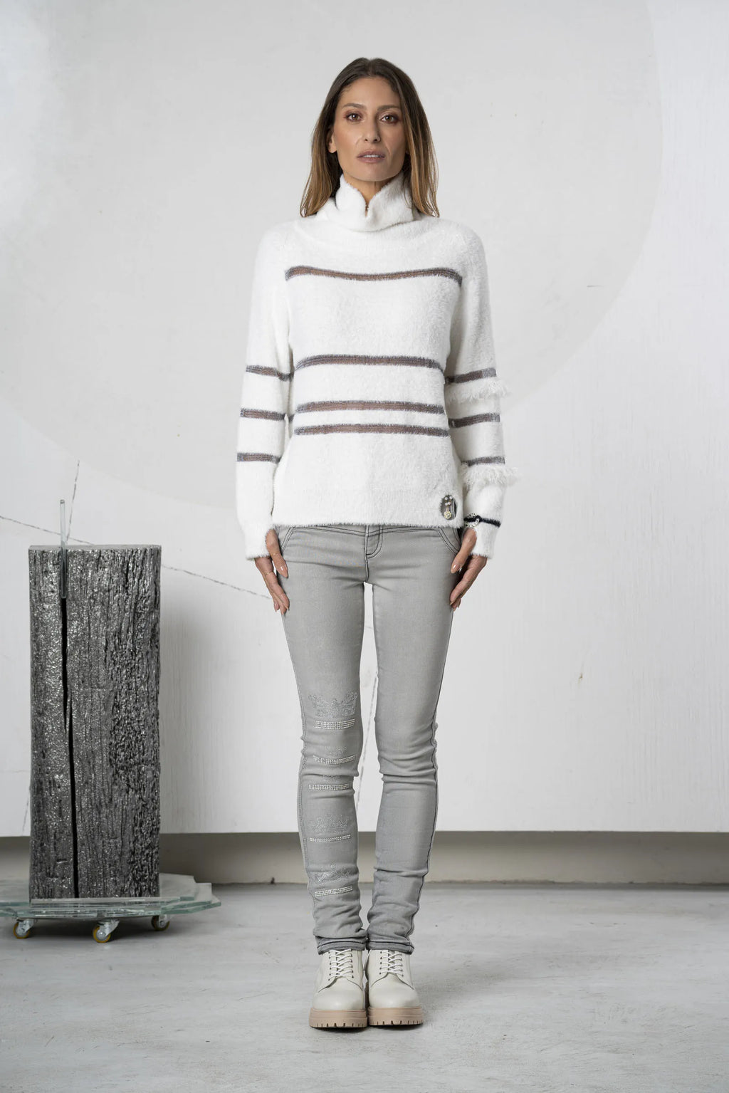 Dolcevita bianco effetto pelliccia, Bianco